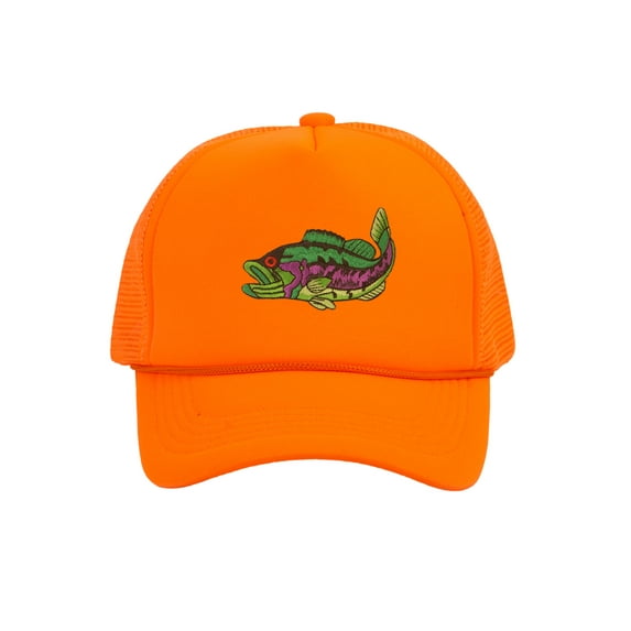Men's Fishing Cap Outdoor Bass Fisherman Trucker Hat, Neon Orange