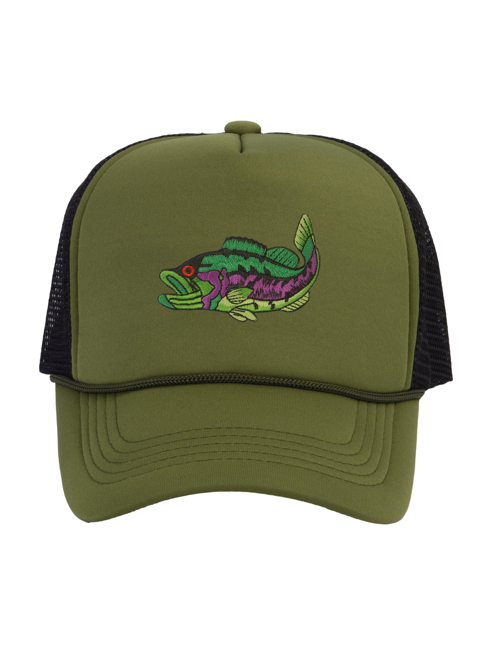 Outdoor Cap OC Bass Fishing Hat Tan Brown Green Print Trucker