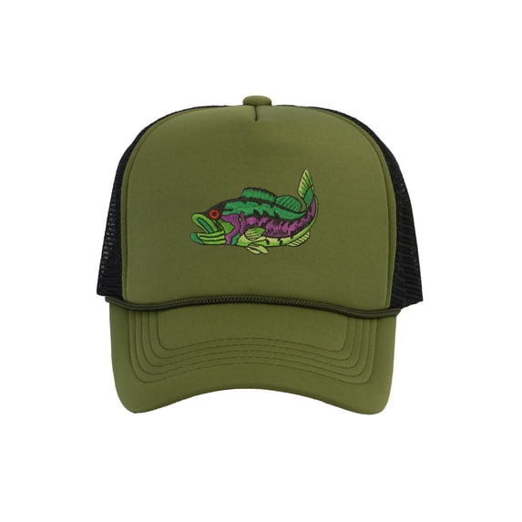 Men's Fishing Cap Outdoor Bass Fisherman Trucker Hat, Olive/Black