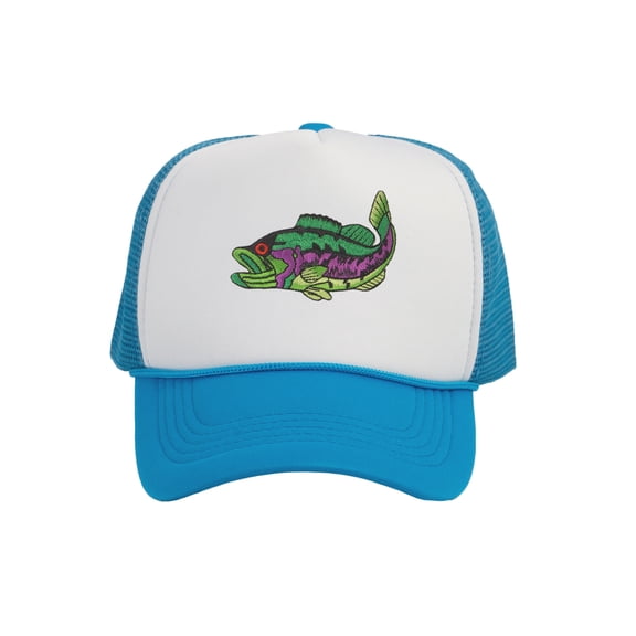 Men's Fishing Cap Outdoor Bass Fisherman Trucker Hat, White/Aqua