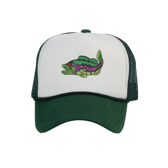 Men's Fishing Cap Outdoor Bass Fisherman Trucker Hat, White/Forest