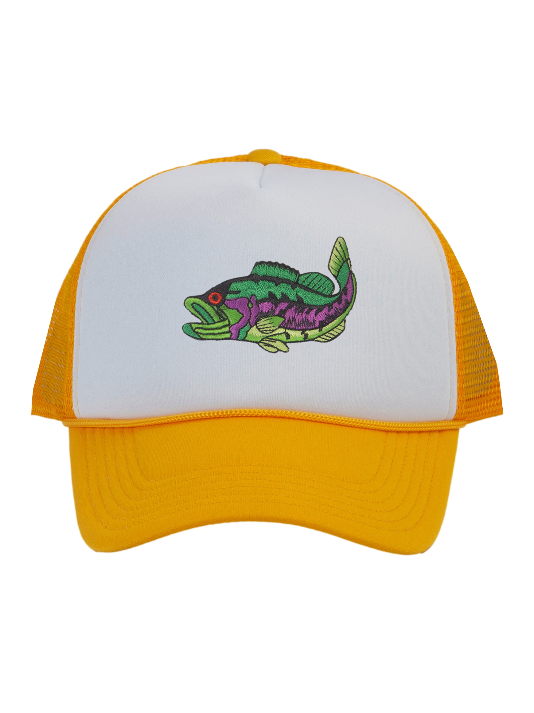 Men's Fishing Cap Outdoor Bass Fisherman Trucker Hat, White/Gold