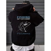 Mens Fishing Hoodie - Pullover sweatshirt with "Fishing is a Lifestyle" printed on back, soft texture for anglers