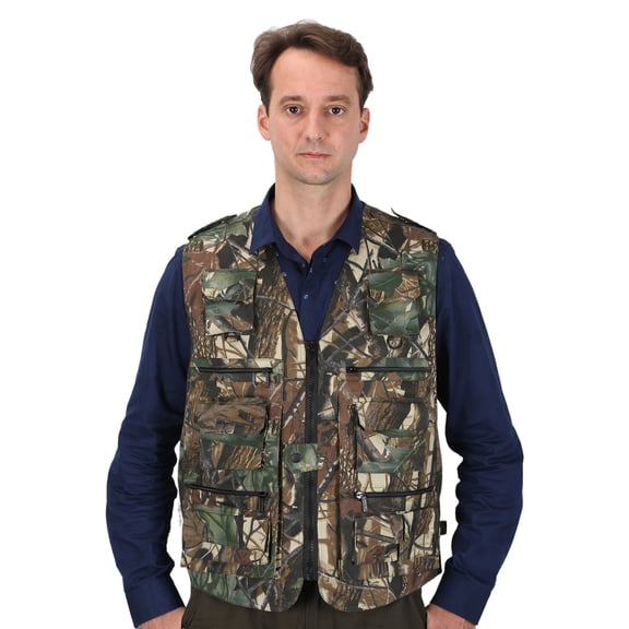 Men's Fishing Hunting Zipper Multi Pockets Work Utility Outdoors Travel Cargo Camo Vest