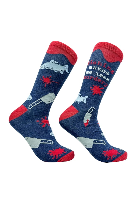 Men's Fishing Makes Me Less Murdery Socks Funny Fish Angler Footwear