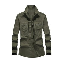 Men's Fishing Shirt Button Down Long Sleeve Work Shirt Tactical with Pockets Breathable Sun Protection for Hiking Casual Outdoor