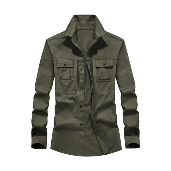 Men's Fishing Shirt Button Down Long Sleeve Work Shirt Tactical with Pockets Breathable Sun Protection for Hiking Casual Outdoor