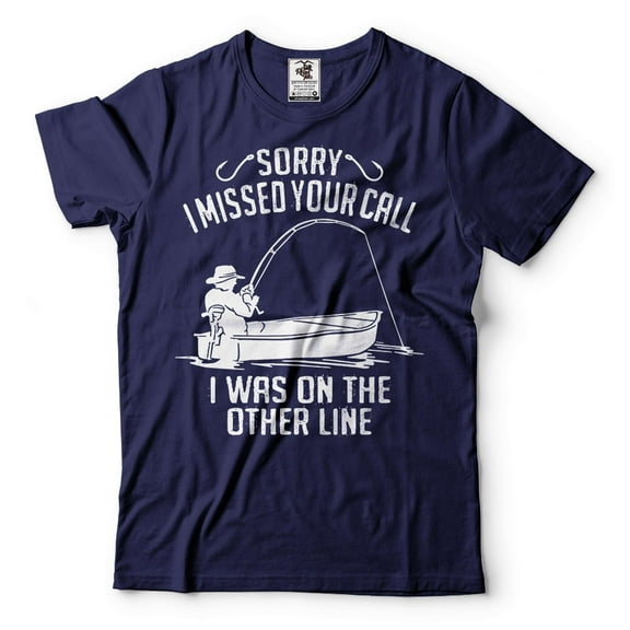 Men's Fishing Shirt Funny Fishing Tee Sorry I Missed Your Call Shirt Fishing Tees Fisherman Shirt (Large Navy Blue)