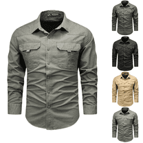 Men's Fishing Shirt Tactical Quick Dry Long Sleeve Work Shirt with Pockets Breathable Sun Protection for Hiking Casual Outdoor