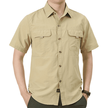 Men's Fishing Shirts Short Sleeve Travel Work Shirts Summer Button Down Shirts for Men-XL