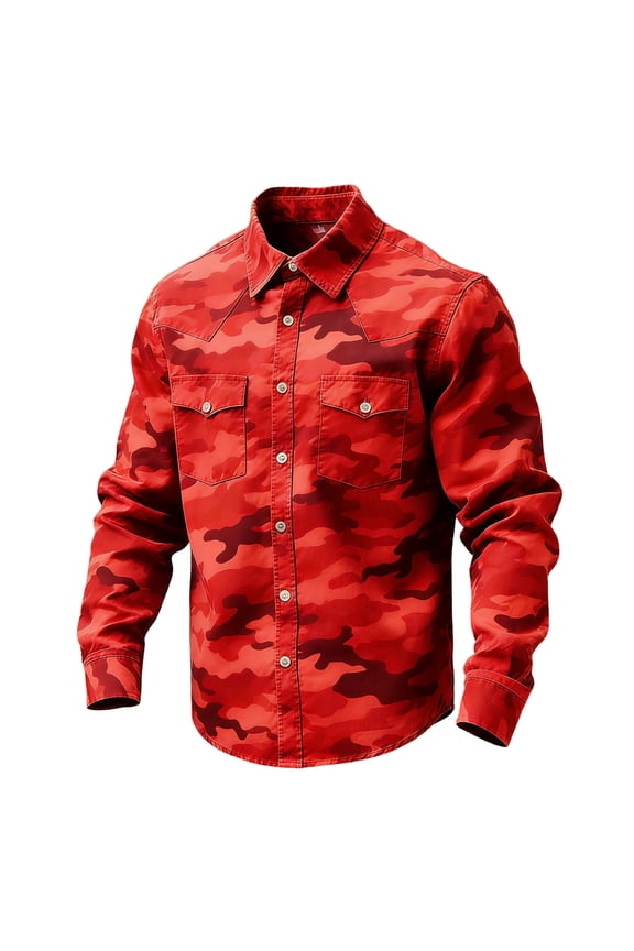 Men's Fishing Shirts with Long Sleeve,Camo Button Down Travel Hiking Outdoor Work Shirts with Chest Pockets