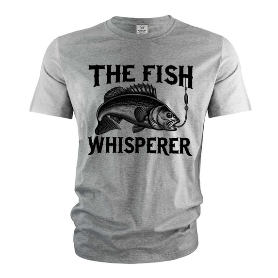 Men's Fishing T-shirt Funny Fishing whisperer Grandpa dad Husband Father's day outdoors tee (4X-Large Grey)