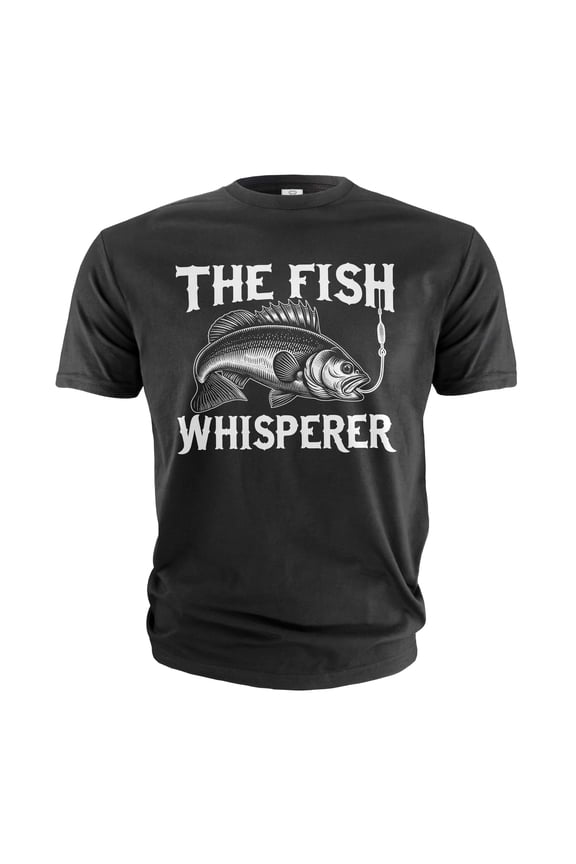 Men's Fishing T-shirt Funny Fishing whisperer Grandpa dad Husband Father's day outdoors tee (Large Black)