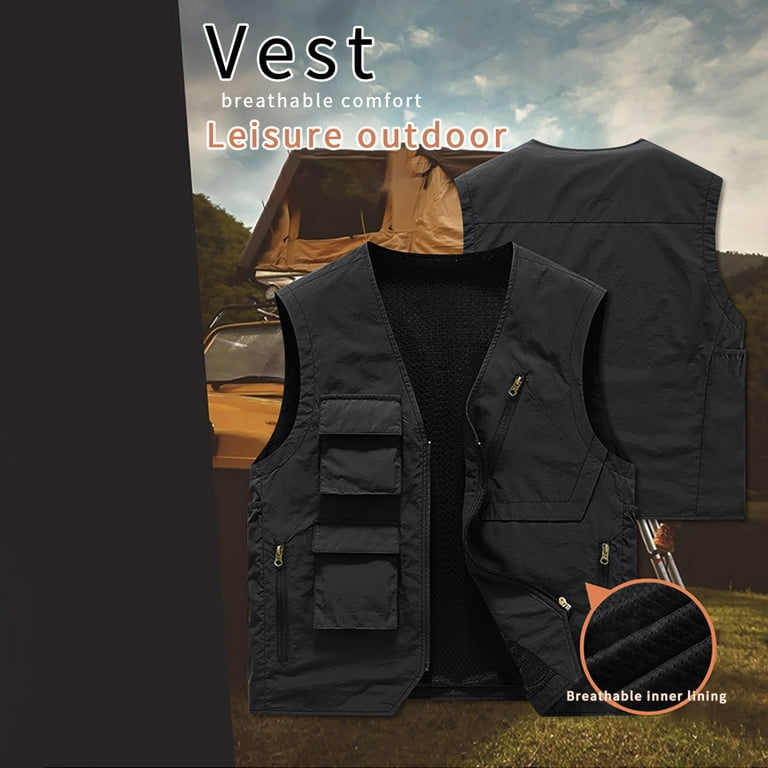 Men's Fishing Vest Lightweight,Mens Utility Vest Fishing Travel Safari  Photo Cargo Vest Outdoor Work Mesh Vest with Multi-Pockets 