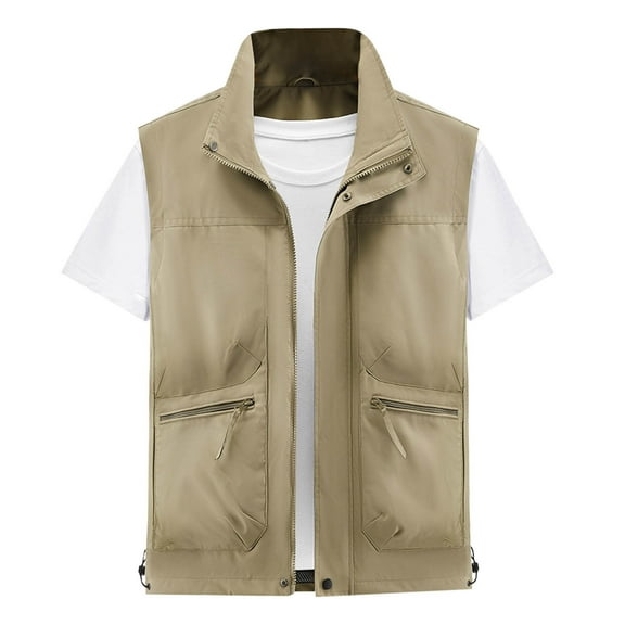 Men’s Fishing Vest Lightweight Travel Cargo Vest Zip Up Outdoor Work Vests with Big Pockets