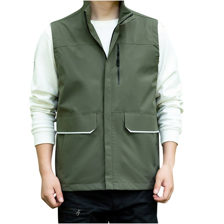 Men's Fishing Vest Outdoor Work Quick-Dry Hunting Zip Cargo Jacket  Lightweight Travel Waistcoat with Multi Pockets (4X-Large, Army Green 01)