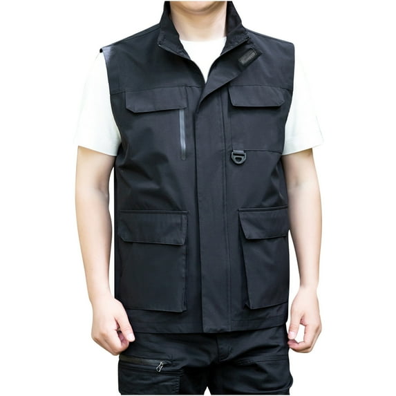 Men's Fishing Vest Outdoor Work Quick-Dry Hunting Zip Cargo Jacket Lightweight Travel Waistcoat with Multi Pockets (5X-Large, Black)