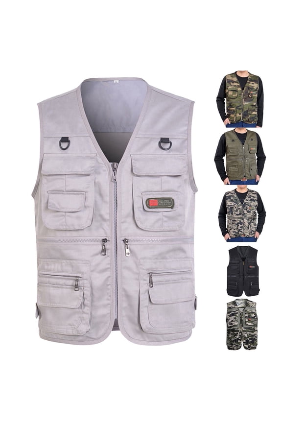 Men's Fishing Vest Utility Safari Travel Vest with Pockets Outdoor Work Photo Cargo Fly Summer Vest Vest Summer Outdoor Lightweight Work Photo Vest Grey 2Xl by Awwp
