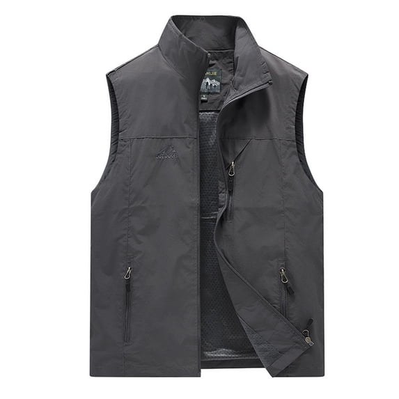Men's Fishing Vest Utility Vest Outdoor Quick Dry Safari Vest Color: Grey Size: XXXXL