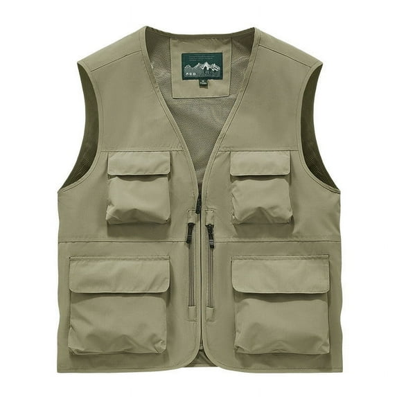 Men's Fishing Vest Utility Zipper V Neck Outdoor Work Safari Vest with Multi Pockets Casual Lightweight Travel Photo Cargo Vest Jacket