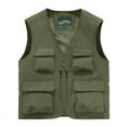 thumbnail image 1 of Men's Fishing Vest Utility Zipper V Neck Outdoor Work Safari Vest with Multi Pockets Casual Lightweight Travel Photo Cargo Vest Jacket, 1 of 2