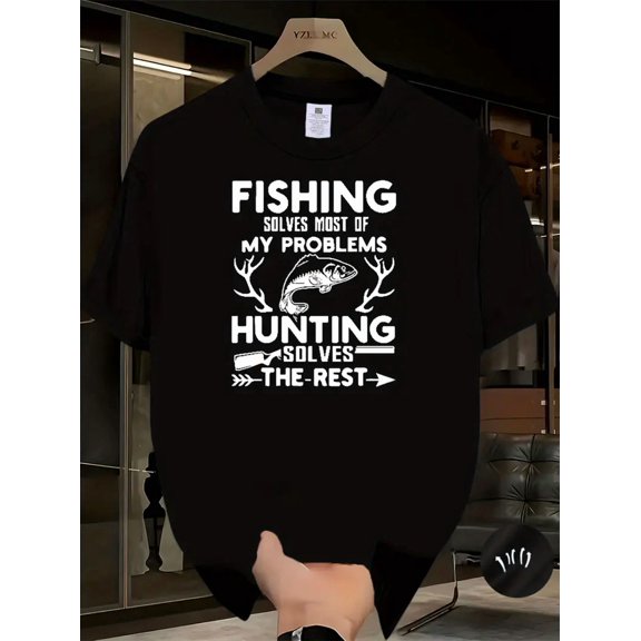 Men's Fishing and Hunting Graphic T-Shirt Funny Outdoor Sports Short Sleeve Tee