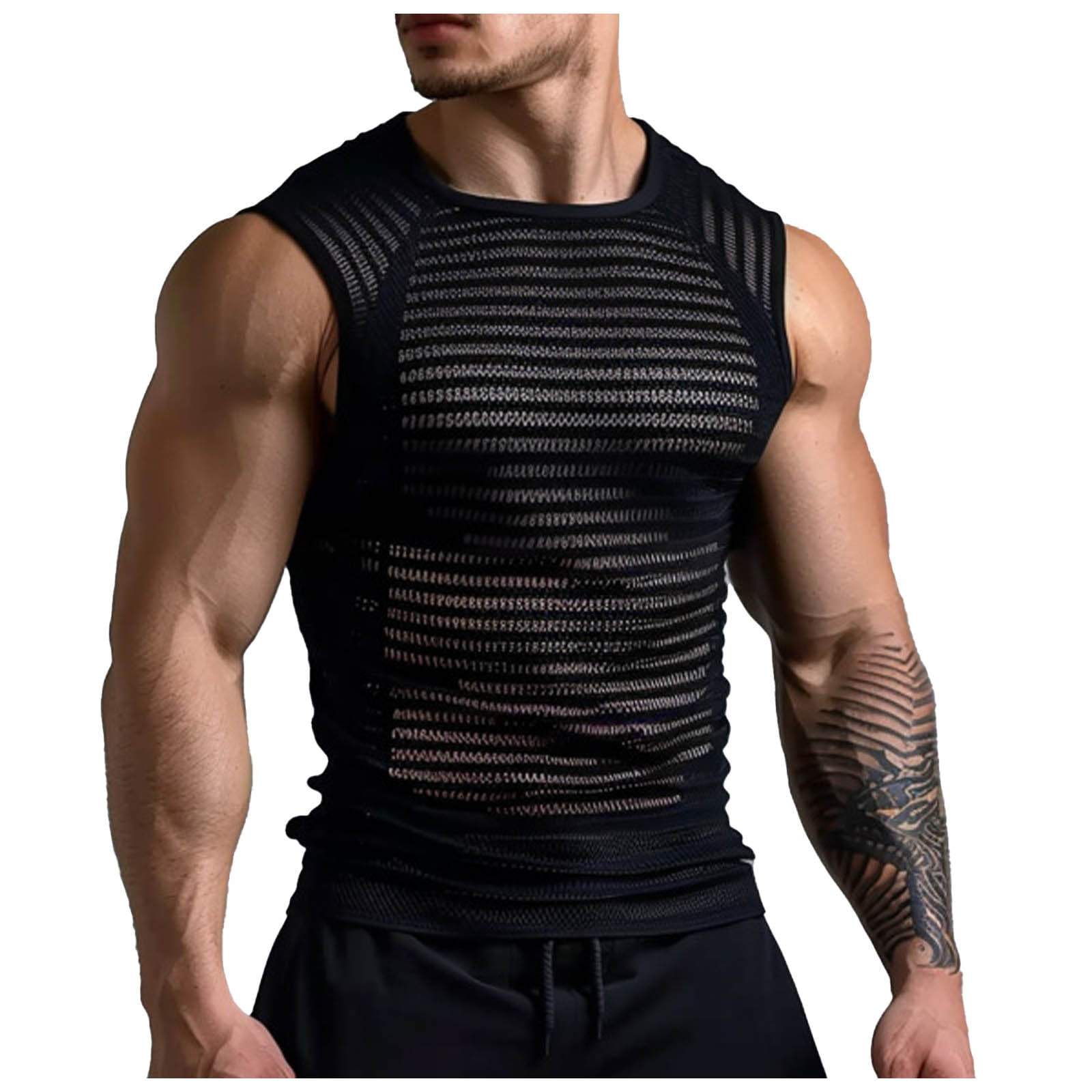 Men's Mesh Tank Tops Sexy See Through Workout Vest Sleeveless