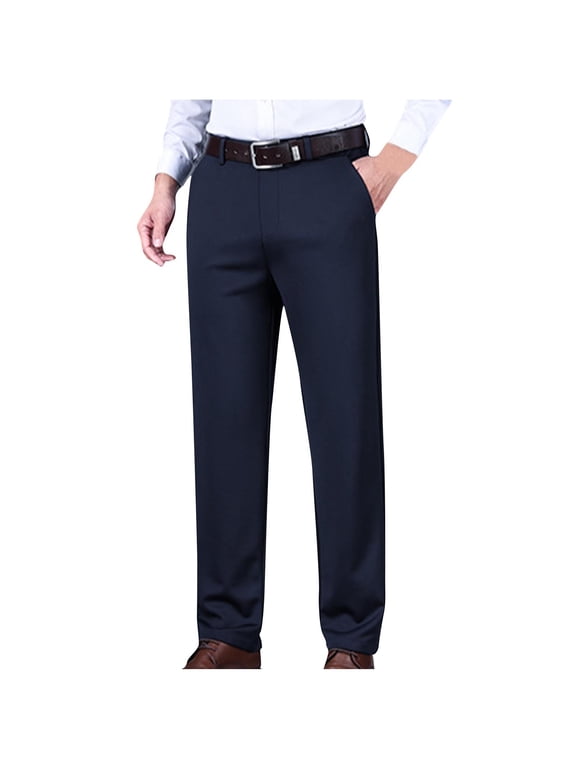 Men's Fit Dress Pants Flat Front Straight Formal Pants Wrinkle Free Expandable Waist Suit Pants