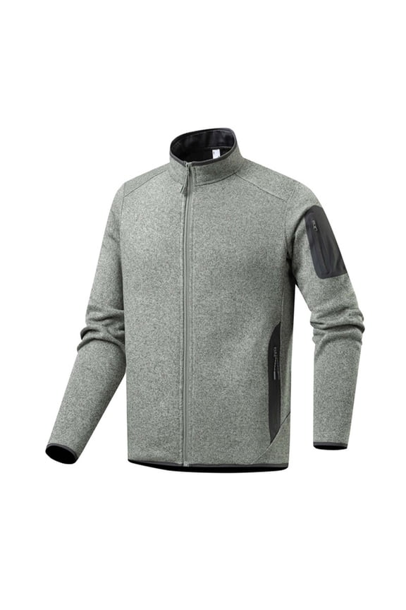 Men's Fitness Jacket High Elastic Zipper Pocket Half Cardigan Stand Collar Long Sleeve Exercise Top