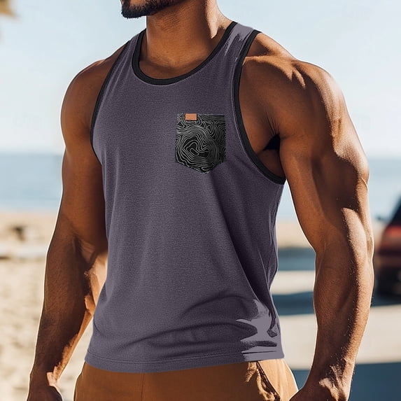 Men's Fitness Sleeveless Tank Top Slim Gym Tank Top Fashionable Pocket Design Workout Undershirt