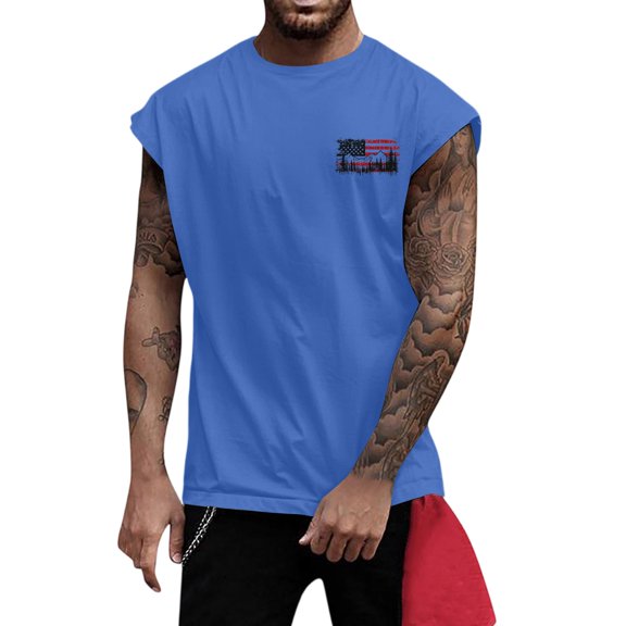 Men's Fitness Slimming Vest with Wide Shoulder - Patriotic Printed Waistcoat for Active Lifestyles - Lightweight & Moisture-Wicking for All-Day Comfort,Blue M