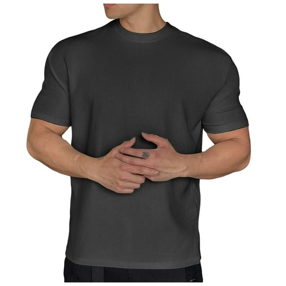 Men's Fitness T-Shirt with Texture Pads for Shoulder Support and Workout Short Sleeve Tee Men's Tops T-Shirt Casual Crew Neck Loose