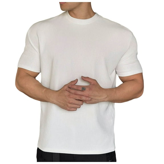 Men's Fitness T-Shirt with Texture Pads for Shoulder Support and Workout Short Sleeve Tee Men's Tops T-Shirt Casual Crew Neck Loose