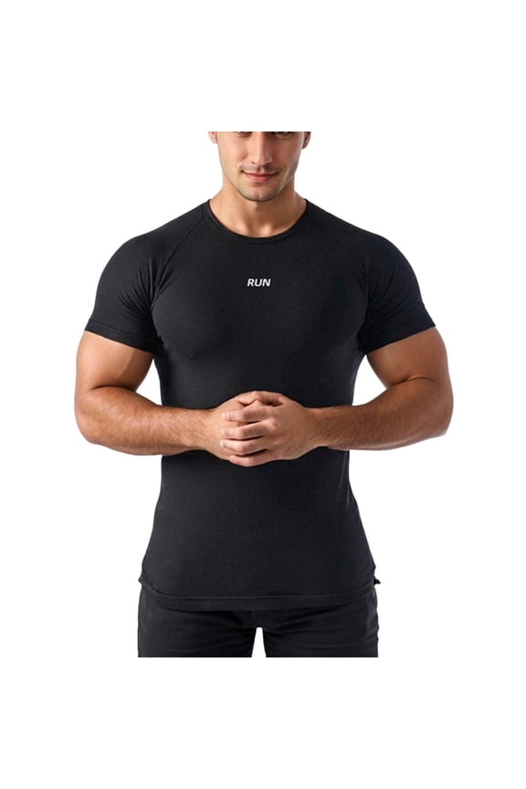 Men's Fitness Tight Short Sleeve T-Shirt Round Neck Workout Running Gym Bodybuilding High Elastic Breathable Activewear Top Mens Casual Crew Neck Basic Tees