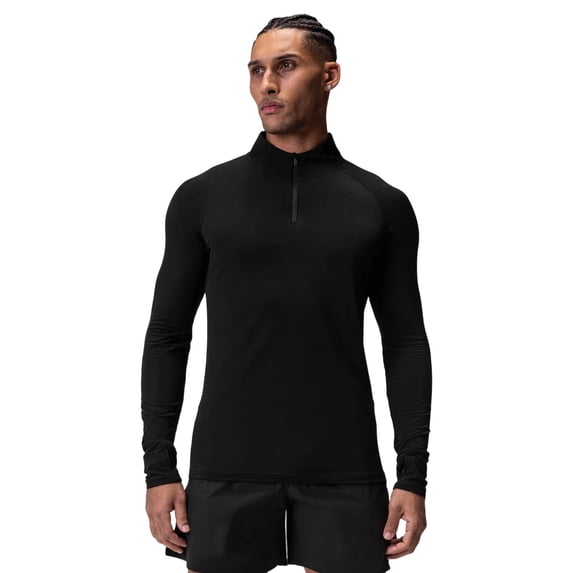 Men's Fitness Tops Elasticity Slim Fit Quarter Zip Long Sleeved Tops Black L