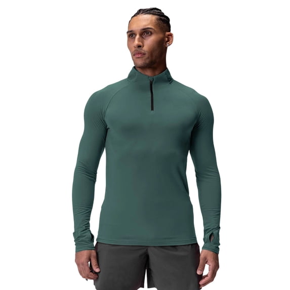 Men's Fitness Tops Elasticity Slim Fit Quarter Zip Long Sleeved Tops Green L