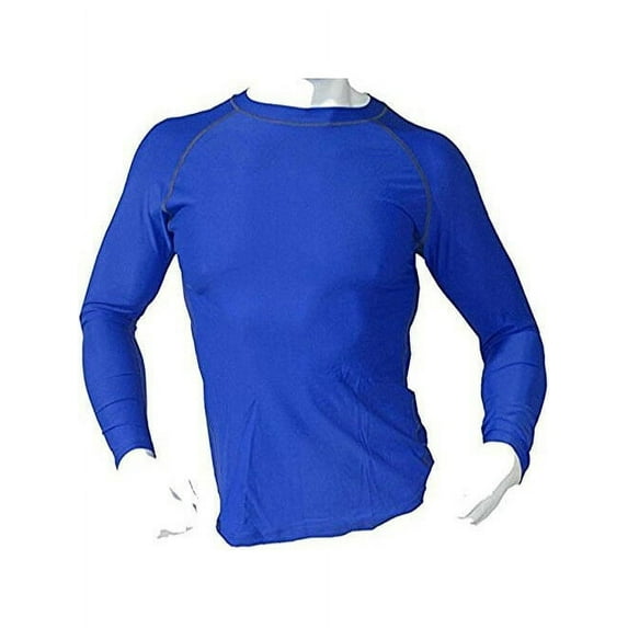 Men's Fitness Workout Base Layer Compression Body Armour Shirt Long Sleeve Blue Large