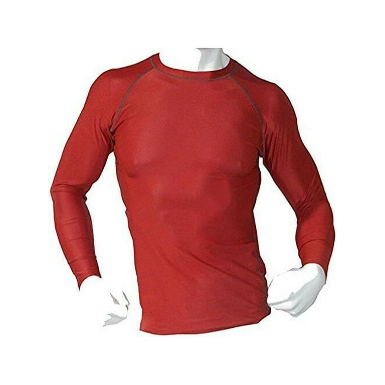 Men s Fitness Workout Base Layer Compression Body Armour Shirt Long Sleeve Red 2X Large