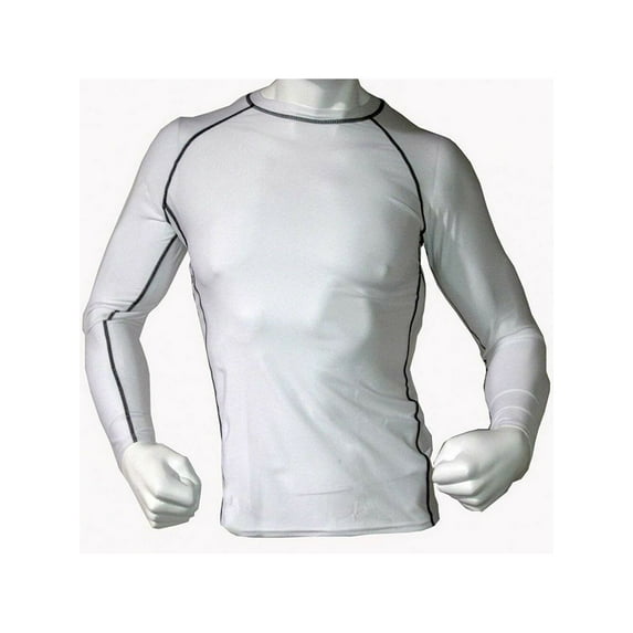 Men's Fitness Workout Base Layer Compression Body Armour Shirt Long Sleeve White Small
