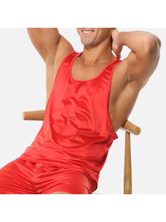 Men's Fitness Workout Stringer Tank Top Strap Training Tank Top for Gym Bodybuilding,L,Red