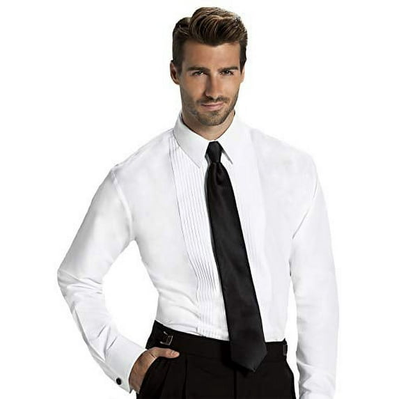 Men's Fitted 1/4 Inch Pleated Tuxedo Shirt, Laydown Collar - Style Jake
