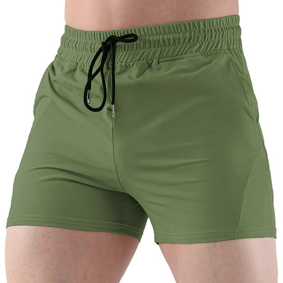 Men's Fitted Shorts Bodybuilding Gym Running Tight Lifting Shorts Olive Green
