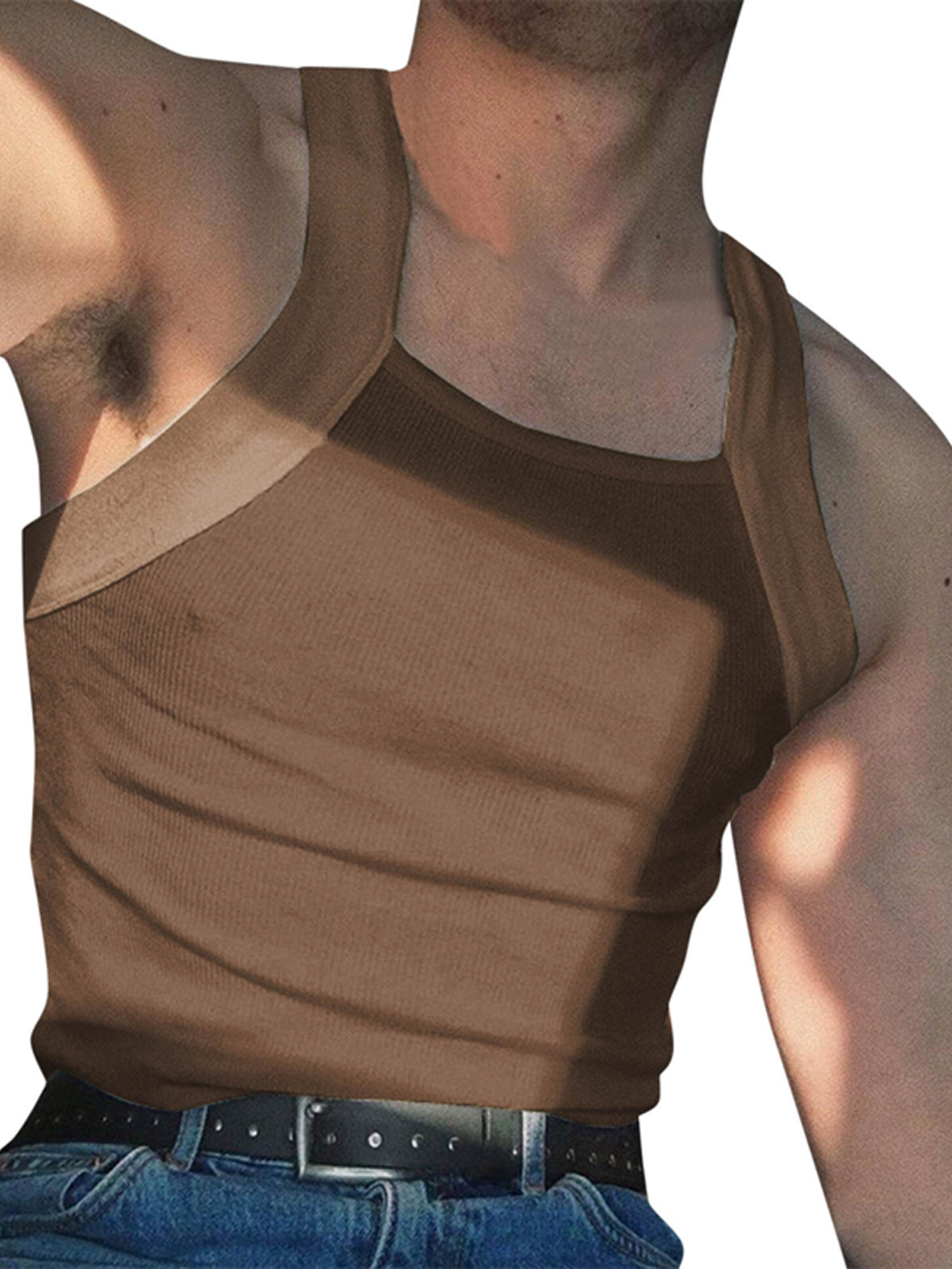 Men's Fitted Tank Top Undershirts Solid Color Sleeveless Muscle Shirts