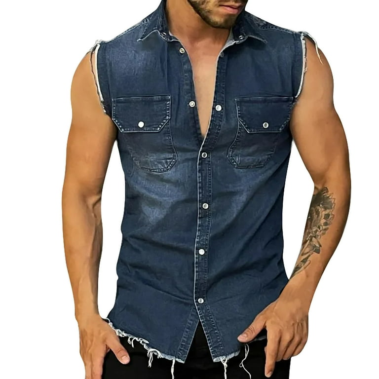 Men’s Fitted Vintage Denim Vest Sleeveless Denim Vest And Jacket