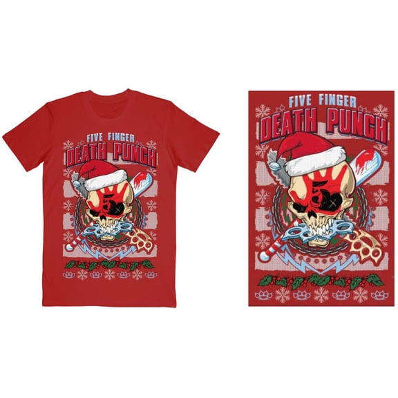Men's Five Finger Death Punch Zombie Kill Xmas Slim Fit T-shirt Large Red