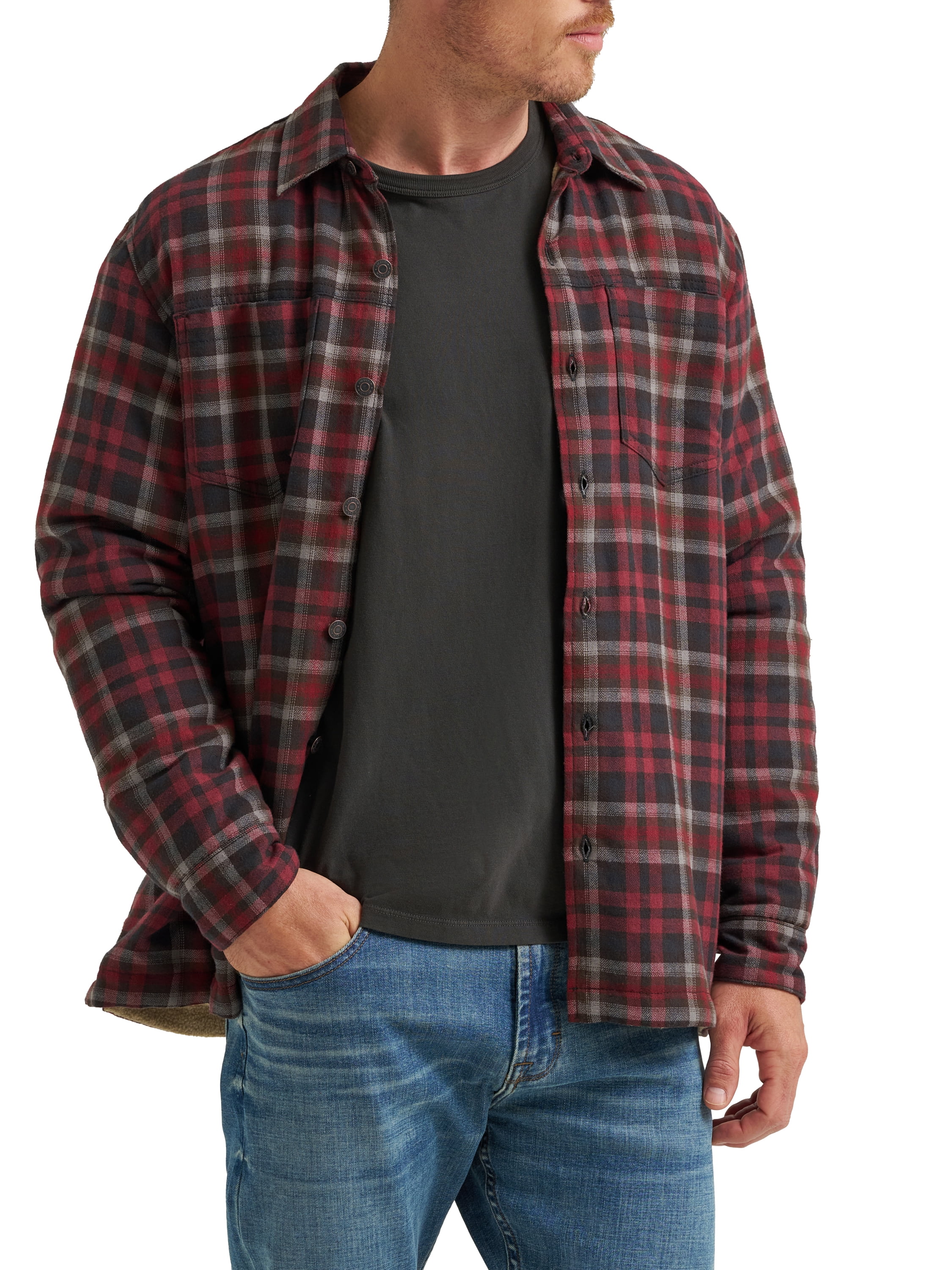 Wrangler® Men's and Big Men's Long Sleeve Sherpa Heavyweight Shirt Jacket (S-5XL)