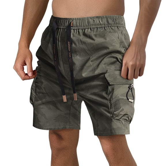 Men's Five Work Pants Large Size Printed Casual Shorts Youth Loose Fit with Drawstring Waist