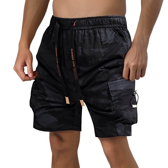 Men's Five Work Pants Large Size Printed Casual Shorts Youth Loose Fit with Drawstring Waist