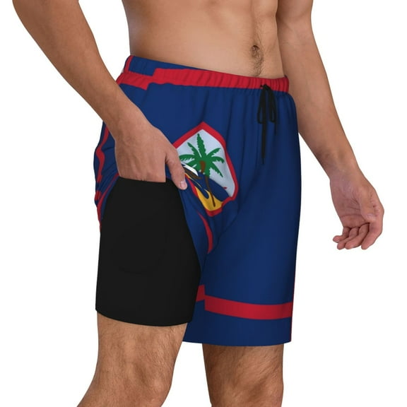 Men's Flag Of Guam Swim Trunks with Compression Liner Bathing Suit Swimwear