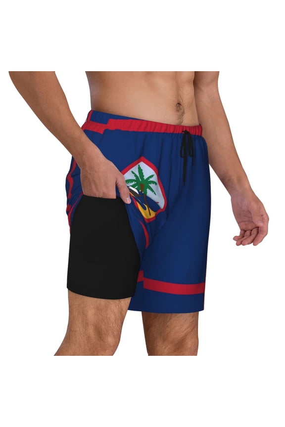 Men's Flag Of Guam Swim Trunks with Compression Liner Bathing Suit Swimwear